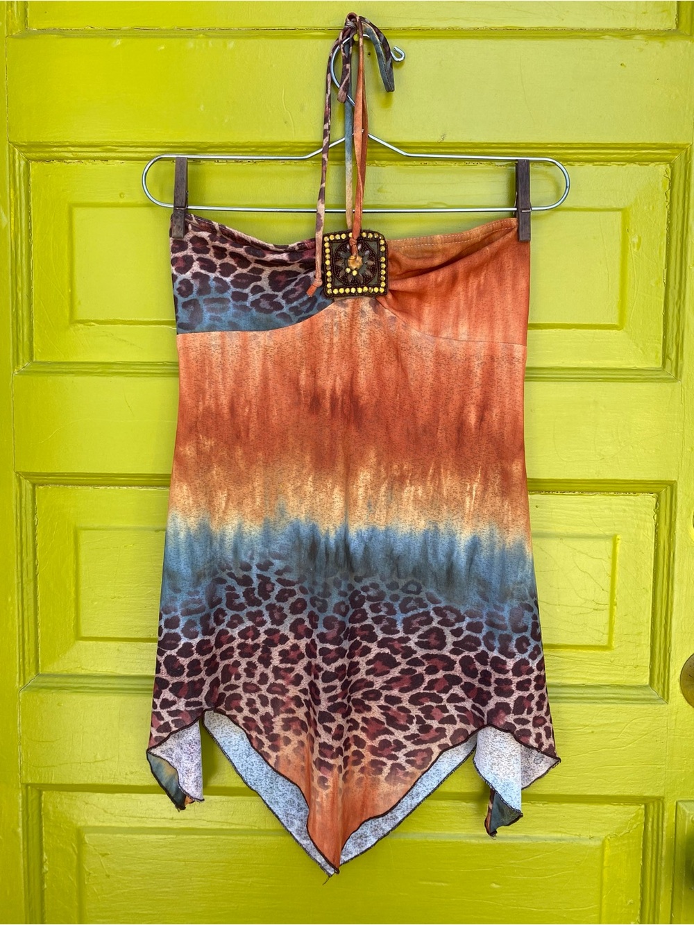 Y2K Boho Halter Top - Beaded and Leopard Detail